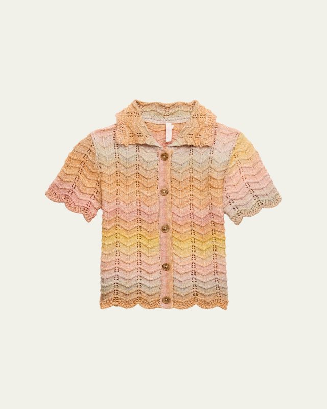 Girl's Tallow Chevron Scallop Trim Polo Top, Size 1-12